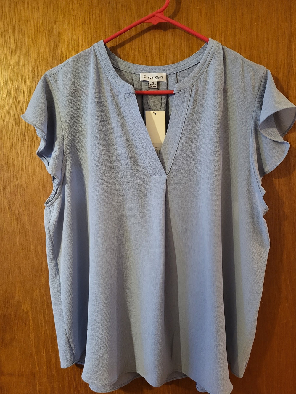 Calvin Klein Sky Blue V-Neck Flutter Sleeve Blouse